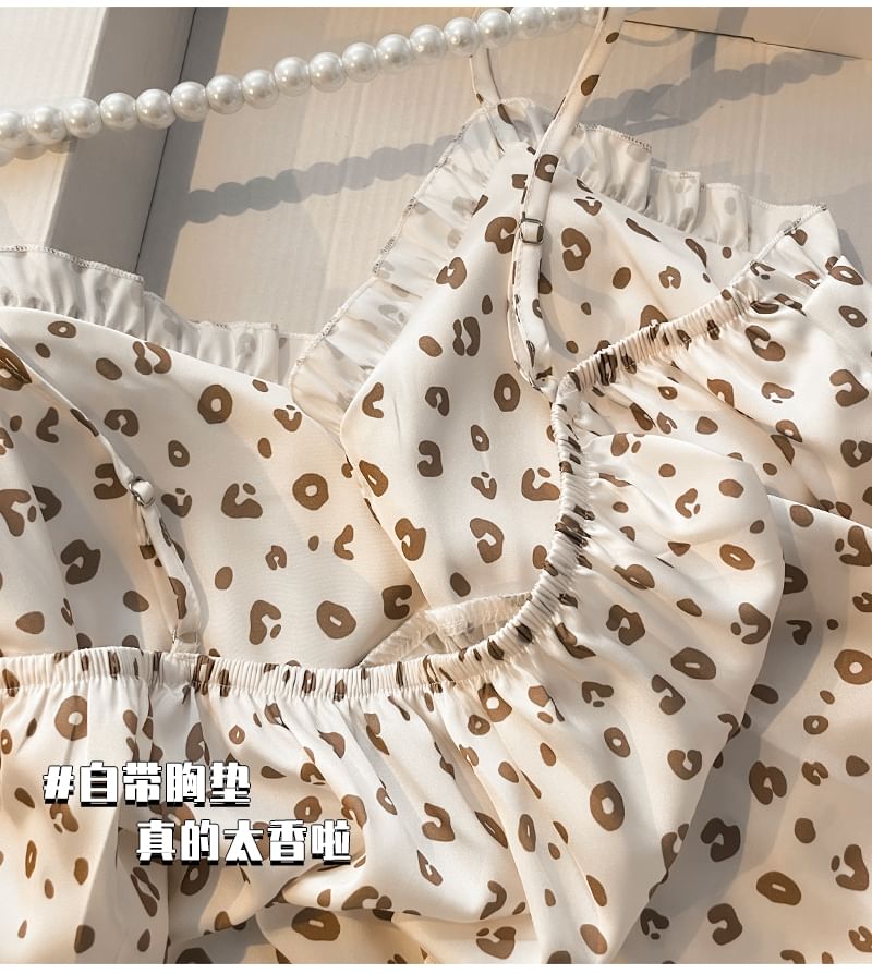 Strap Spaghetti Nightgown Leopard