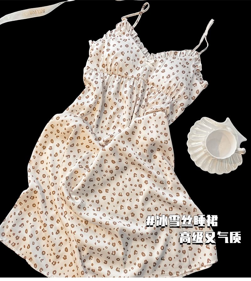 Strap Spaghetti Nightgown Leopard