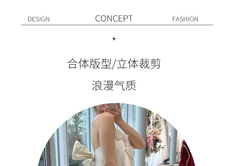 Plain Wedding Gown Accent Back Strapless Bow A-Line Satin Trained Floral