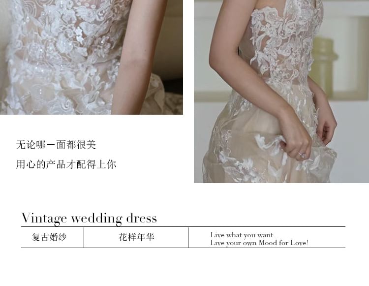 V-Neck Embroidered A-Line Gown Sleeveless Floral Wedding