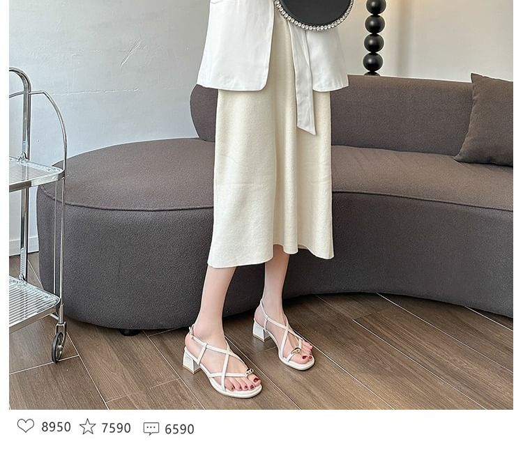 Heel Toe Slingback Chunky Metal Sandals Accent Plain Loop