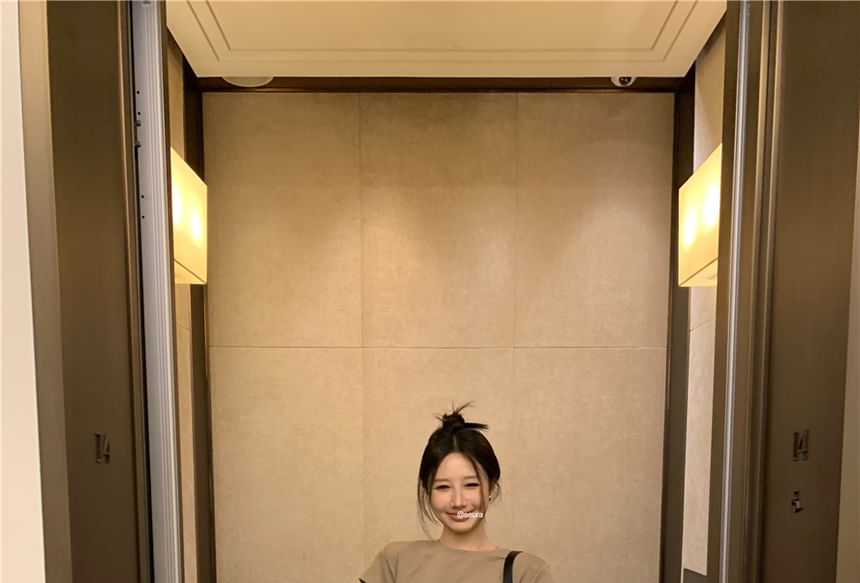 A-Line Mini Embossed Two Lettering Piece Short-Sleeve Crew Neck Dress Plain Mock