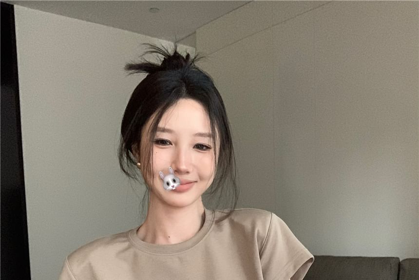 A-Line Mini Embossed Two Lettering Piece Short-Sleeve Crew Neck Dress Plain Mock