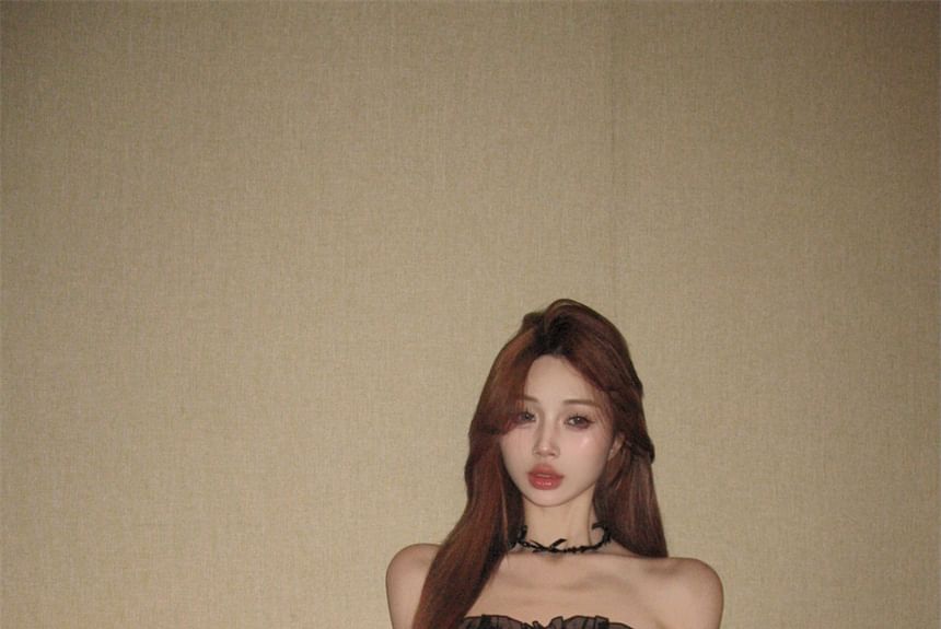 Bow A-Line Ruffle Mini Tube Dress