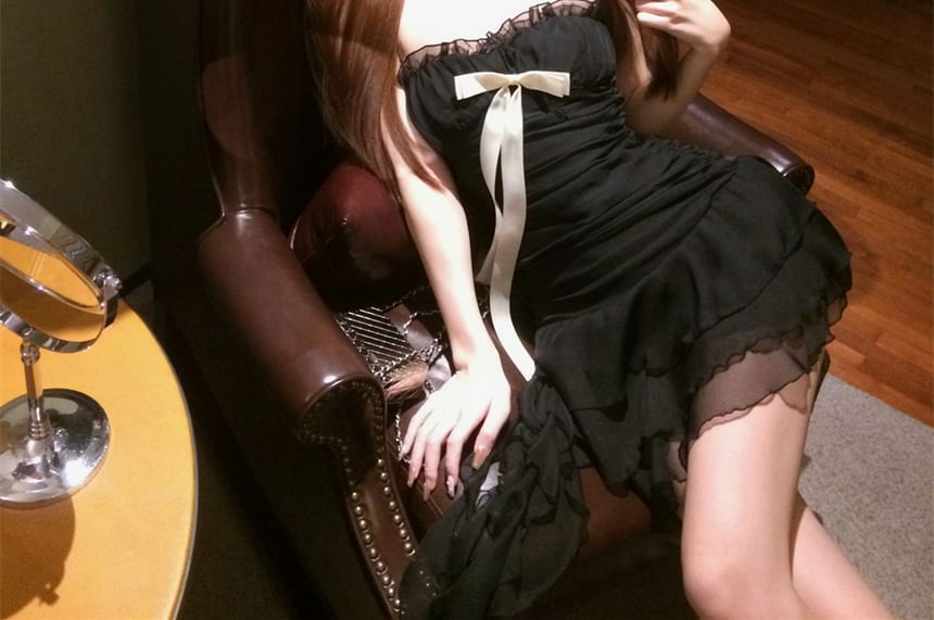 Bow A-Line Ruffle Mini Tube Dress