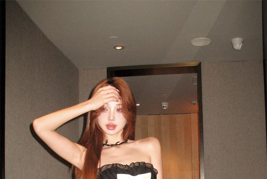 Bow A-Line Ruffle Mini Tube Dress