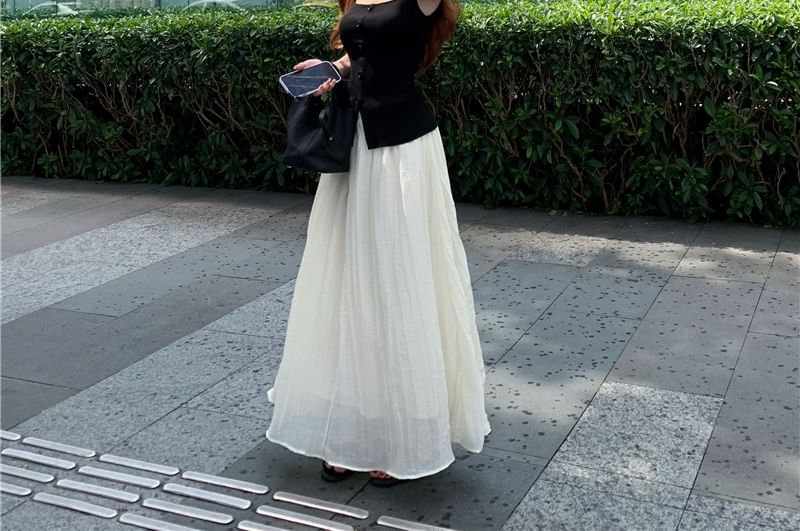 High Button Neck Square / Plain A-Line Rise Maxi Top Skirt Tank