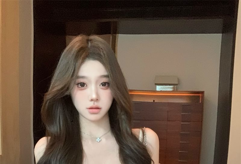 Sundress Lace Mini Plain Trim V-Neck Spaghetti Strap