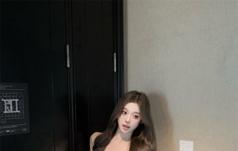 Sundress Lace Mini Plain Trim V-Neck Spaghetti Strap