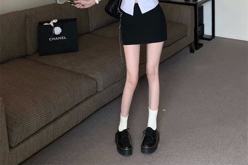 V-Neck Pencil High Rise Striped Skirt Sleeveless Shirt Mini Button-Up /