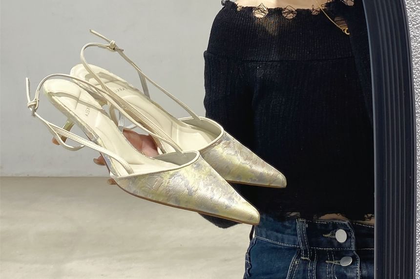 Toe Kitten Jacquard Pumps Slingback Heel Pointed