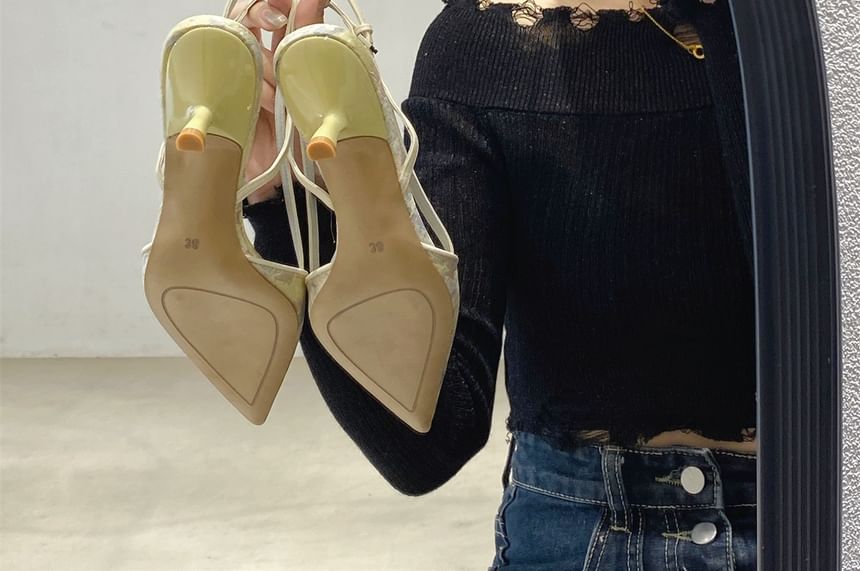 Toe Kitten Jacquard Pumps Slingback Heel Pointed