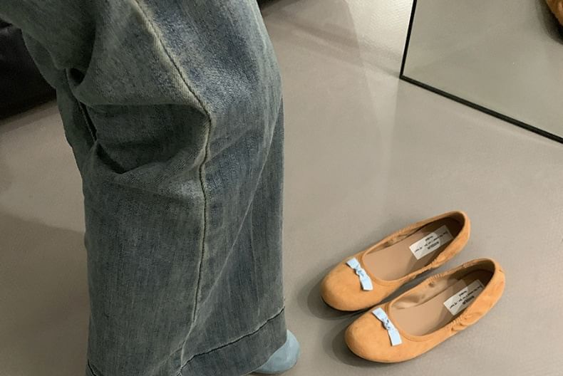 Suede Bow Faux Flats