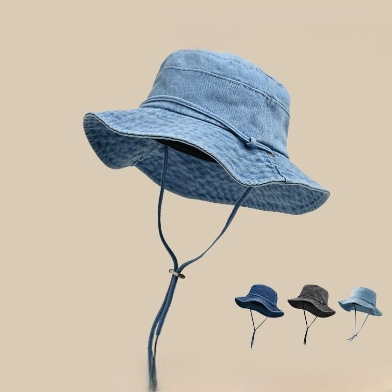 Bucket Chin Adjustable With Strap Denim Hat
