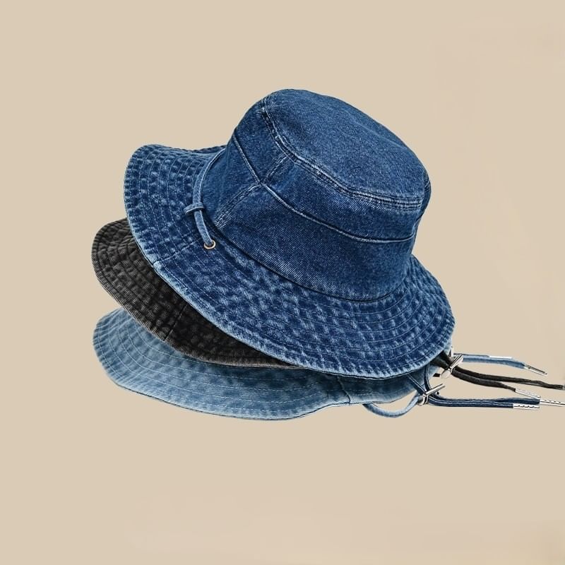 Bucket Chin Adjustable With Strap Denim Hat