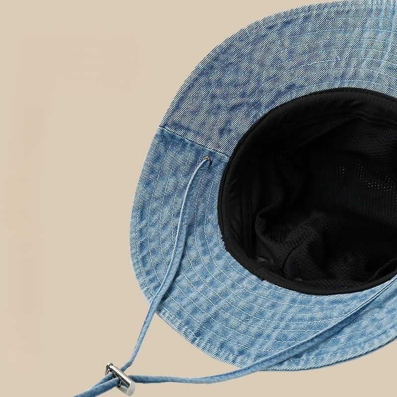 Bucket Chin Adjustable With Strap Denim Hat