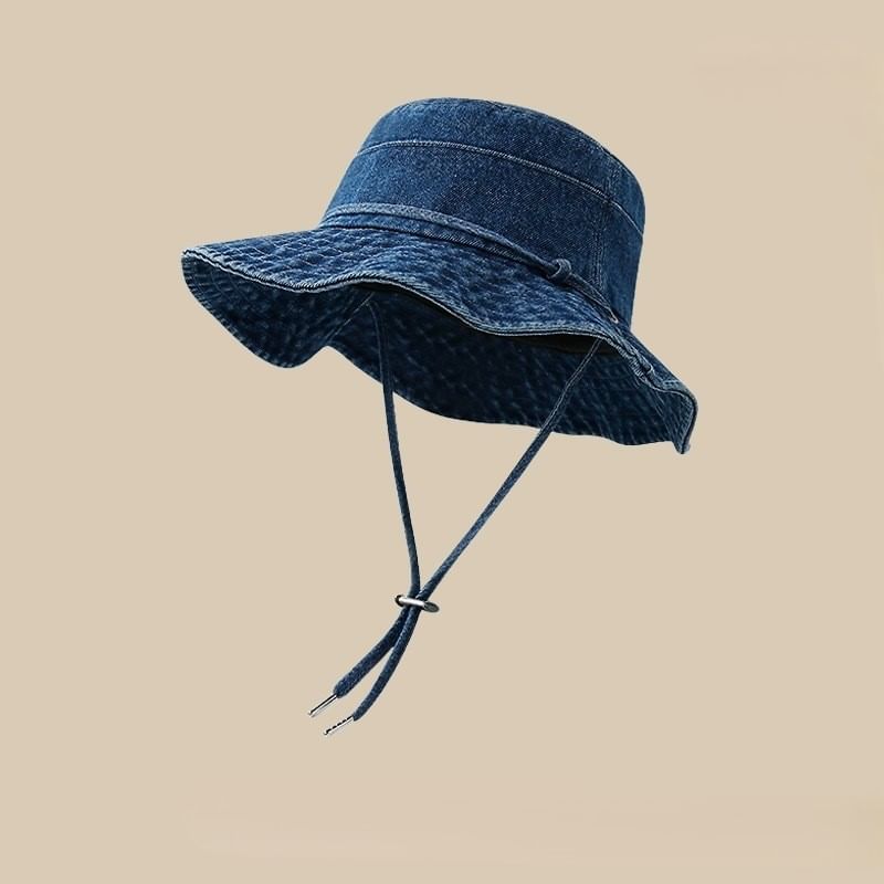 Bucket Chin Adjustable With Strap Denim Hat