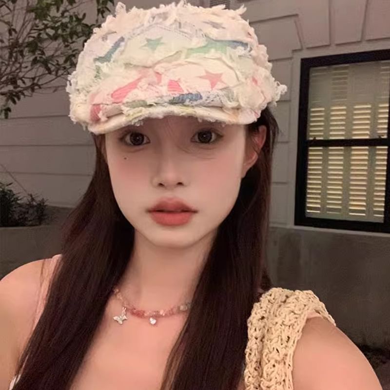 Cabbie Hat Patchwork Newsboy Distressed