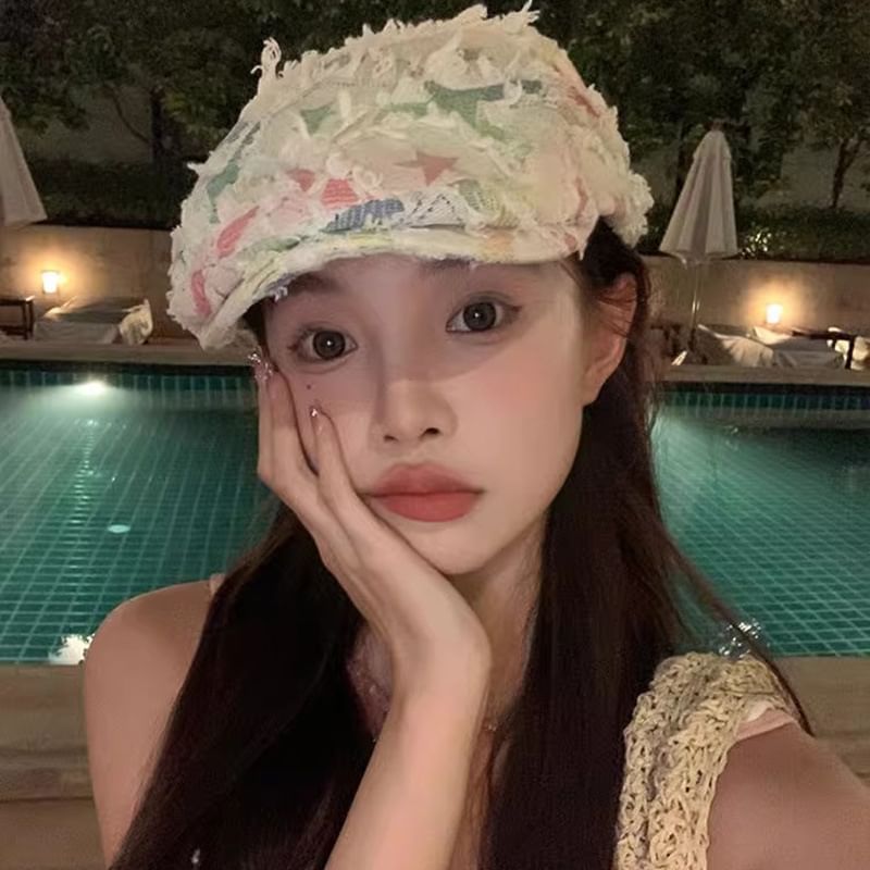 Cabbie Hat Patchwork Newsboy Distressed