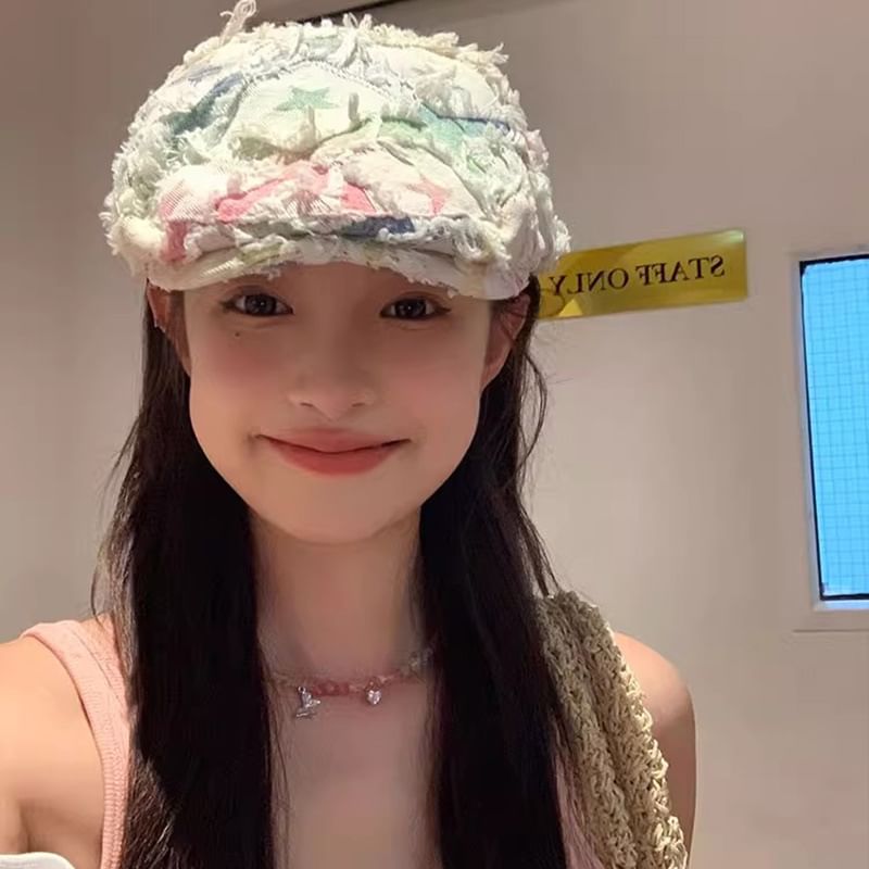 Cabbie Hat Patchwork Newsboy Distressed