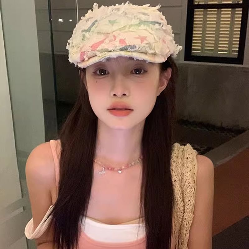 Cabbie Hat Patchwork Newsboy Distressed