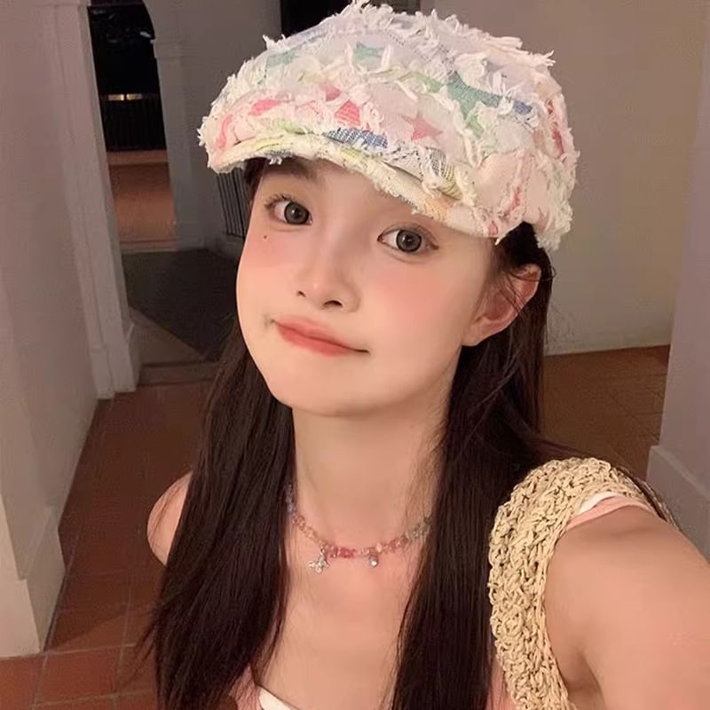 Cabbie Hat Patchwork Newsboy Distressed