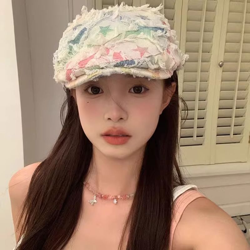 Cabbie Hat Patchwork Newsboy Distressed