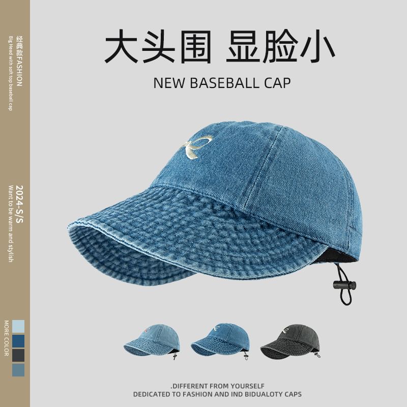 Bow Baseball Embroidered Denim Cap