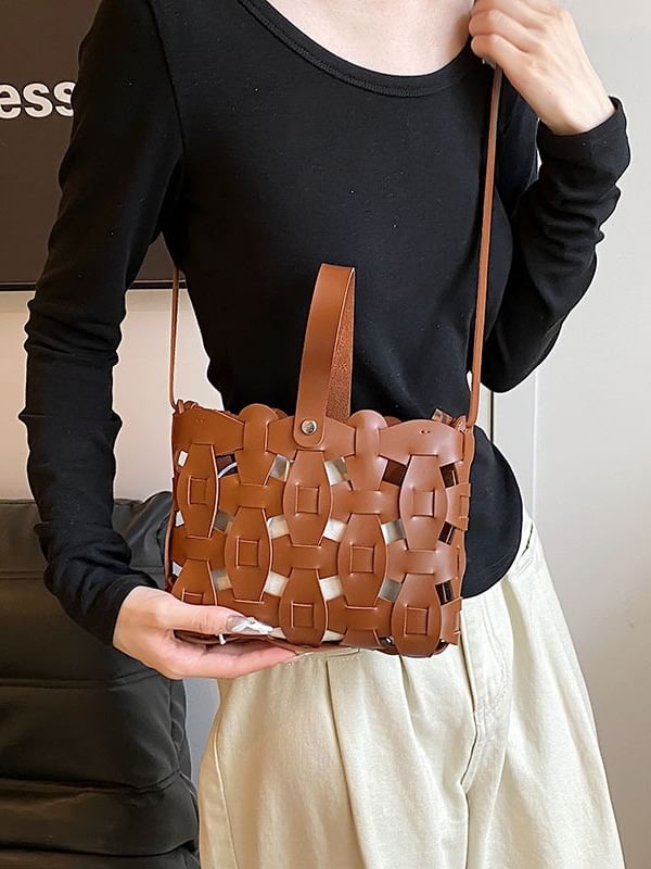 Leather Cutout Faux Crossbody Bag