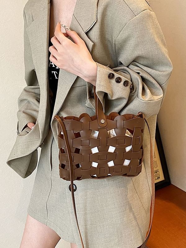 Leather Cutout Faux Crossbody Bag