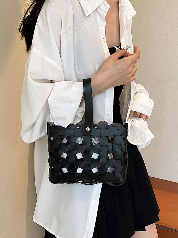 Leather Cutout Faux Crossbody Bag