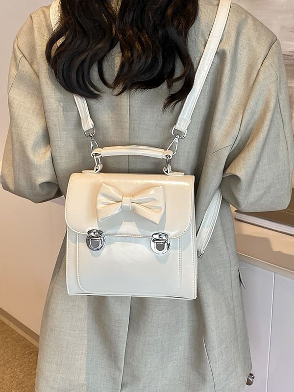 Backpack Leather Flap Faux Bow
