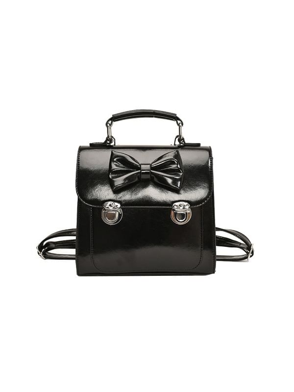 Backpack Leather Flap Faux Bow