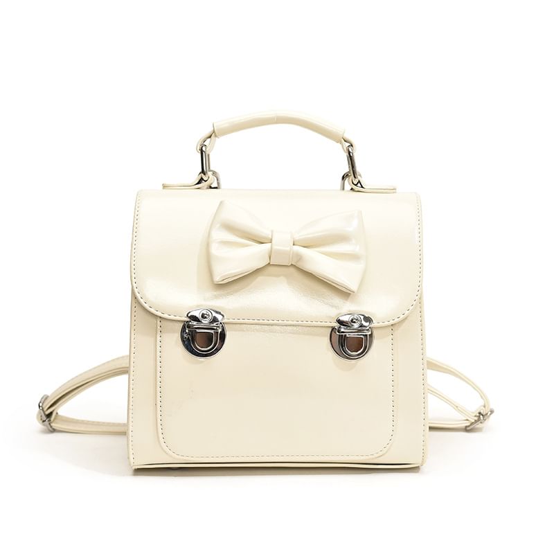 Backpack Leather Flap Faux Bow