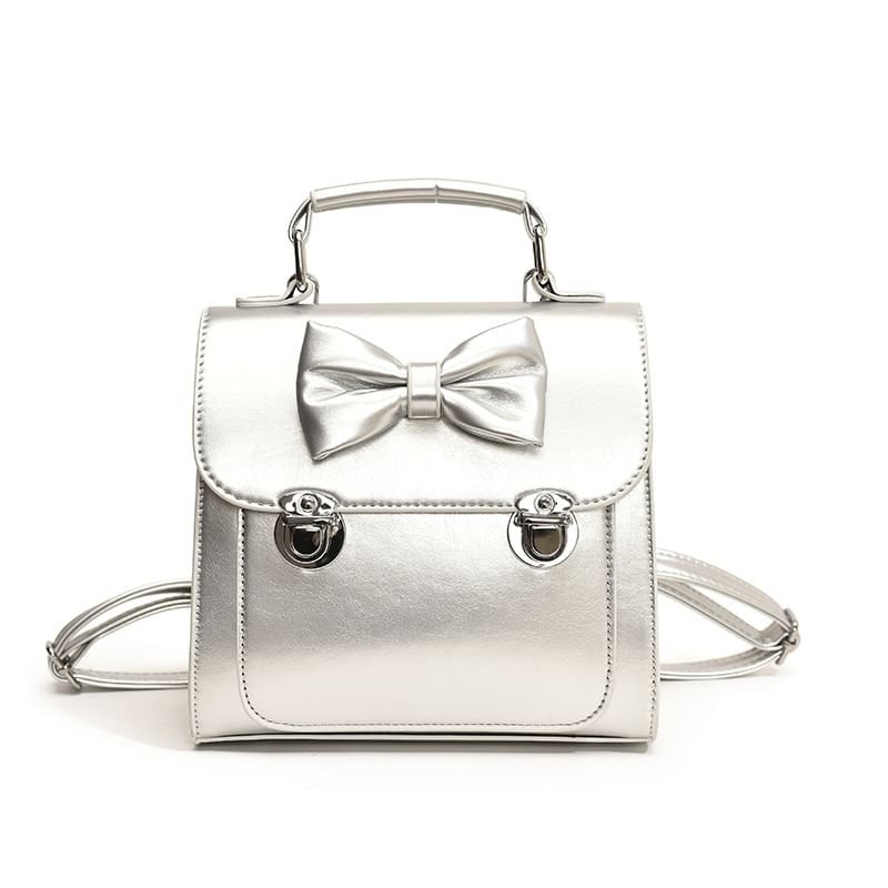 Backpack Leather Flap Faux Bow