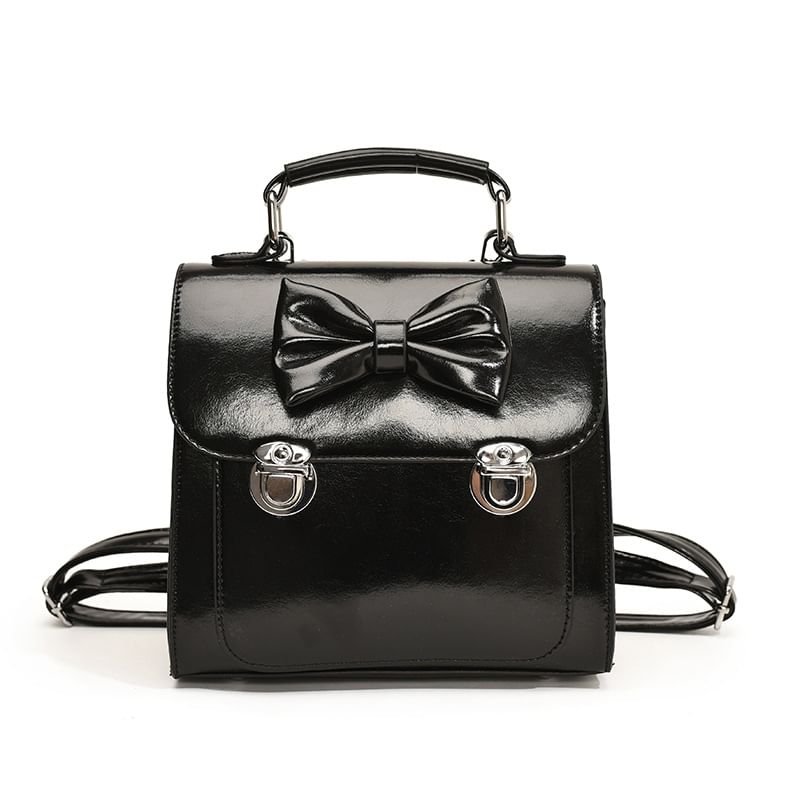 Backpack Leather Flap Faux Bow