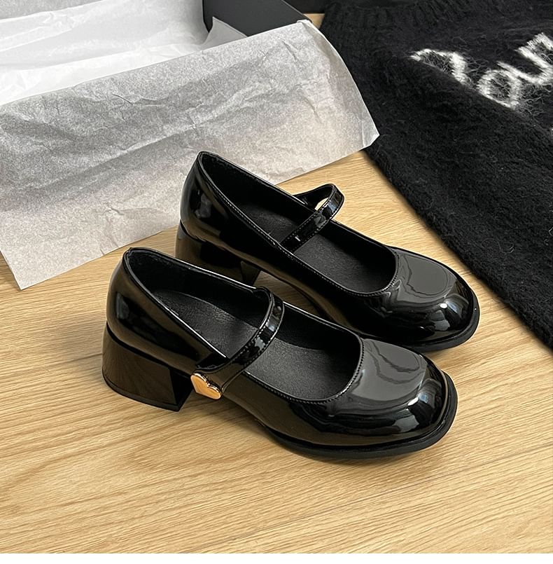 Shoes Buckle Chunky Jane Heart Heel Mary