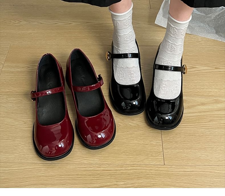 Shoes Buckle Chunky Jane Heart Heel Mary