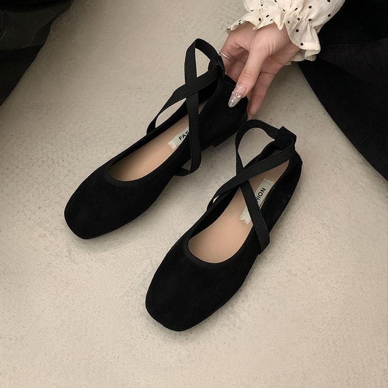 Strap Cross Toe Square Mary Jane Flats