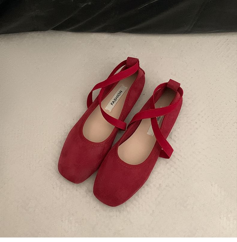 Strap Cross Toe Square Mary Jane Flats