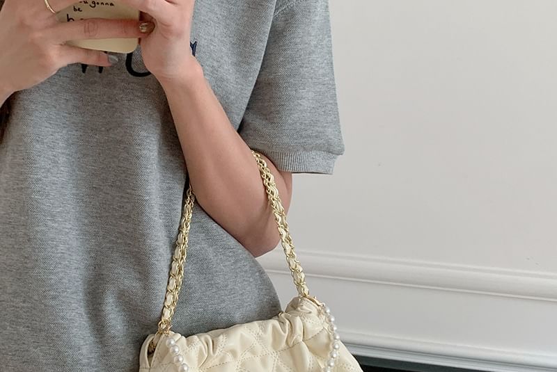 Faux Chain Quilted Crossbody Pearl Bag