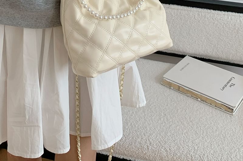 Faux Chain Quilted Crossbody Pearl Bag