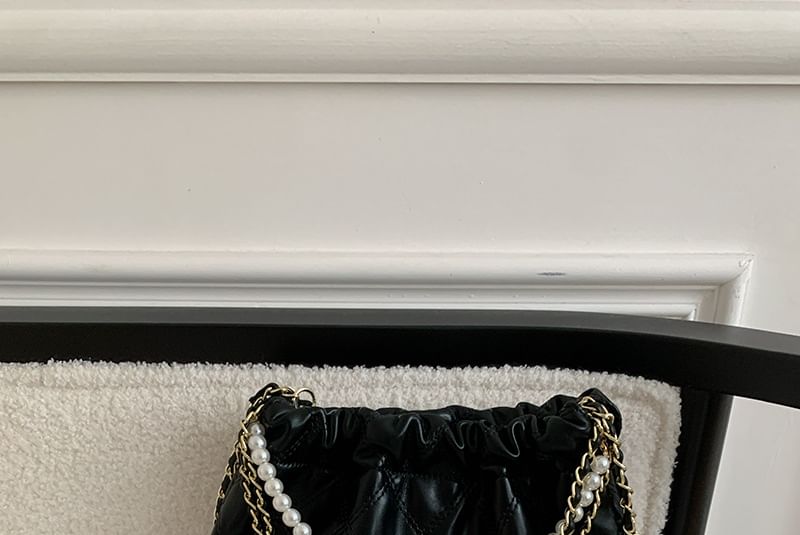 Faux Chain Quilted Crossbody Pearl Bag