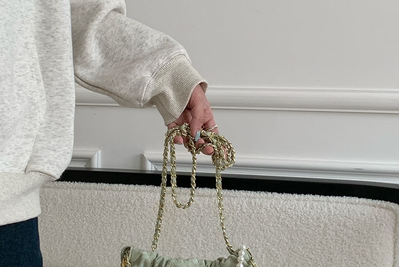 Faux Chain Quilted Crossbody Pearl Bag