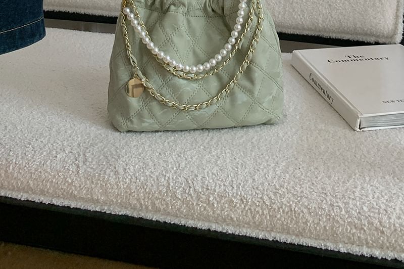 Faux Chain Quilted Crossbody Pearl Bag