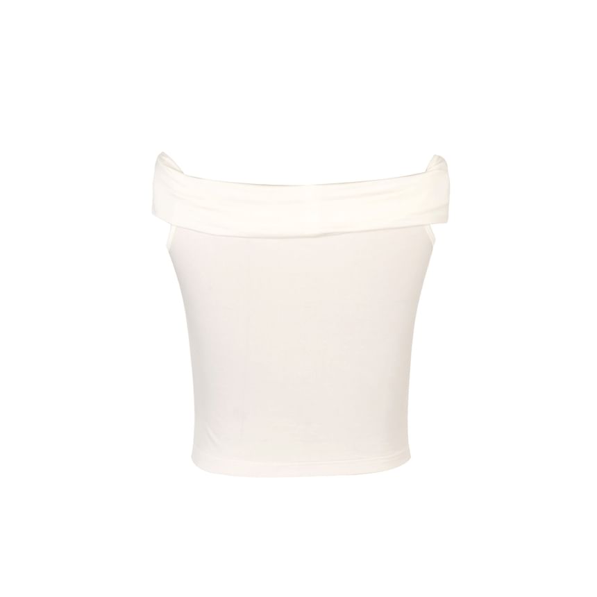 Off-Shoulder Accent Short-Sleeve Floral Plain Crop Slim Ruched Fit Top