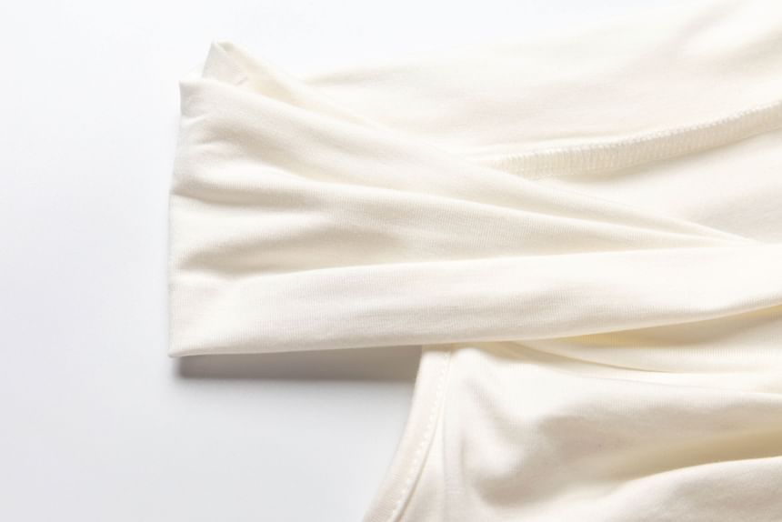 Off-Shoulder Accent Short-Sleeve Floral Plain Crop Slim Ruched Fit Top