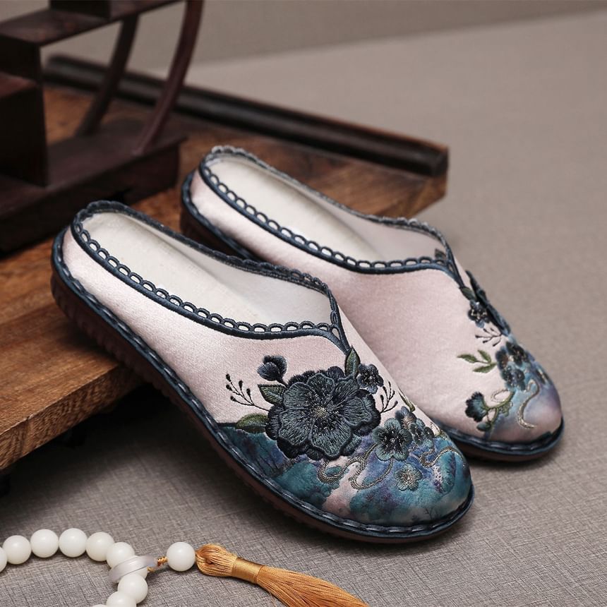 Embroidered Textile Mules