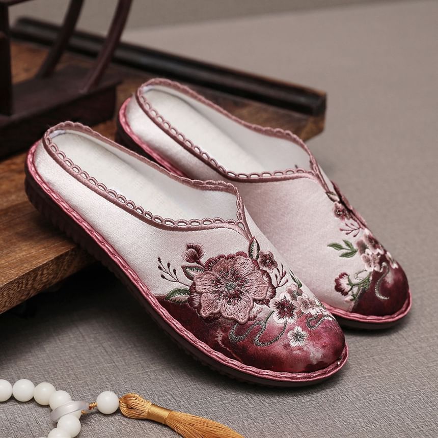 Embroidered Textile Mules