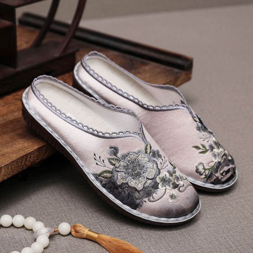 Embroidered Textile Mules